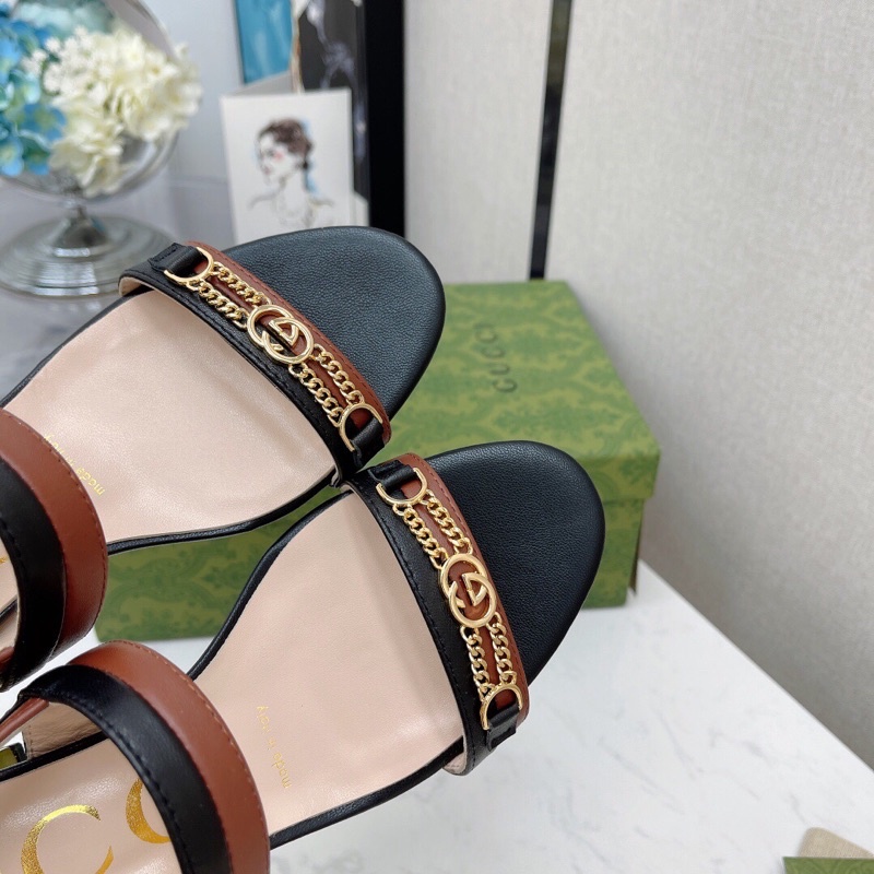 Sandal cao gót 4cm cho nữ thương hiệu Gucci GG/GC da thật cao cấp mẫu mới 2021