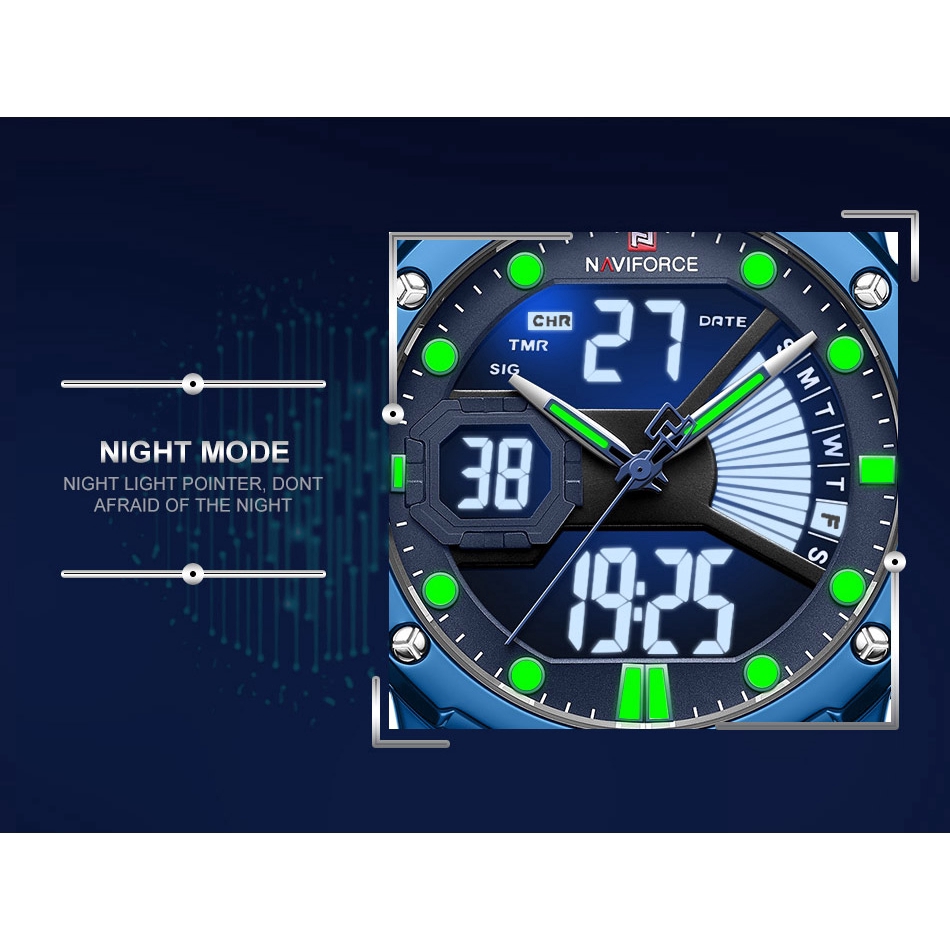 Đồng hồ kỹ thuật số analog NAVIFORCE NF9172 dây da phong cách thể thao cho nam
