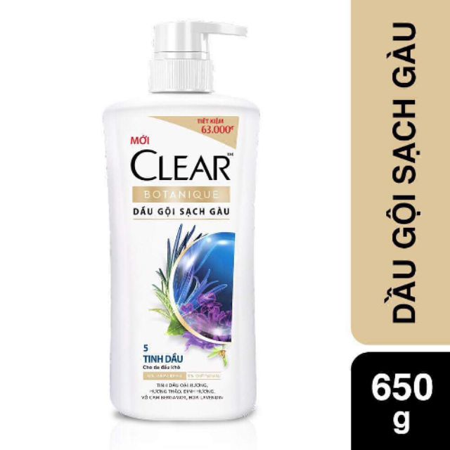 Dầu gội sạch gầu CLEAR Botanique 5 tinh dầu 630gr