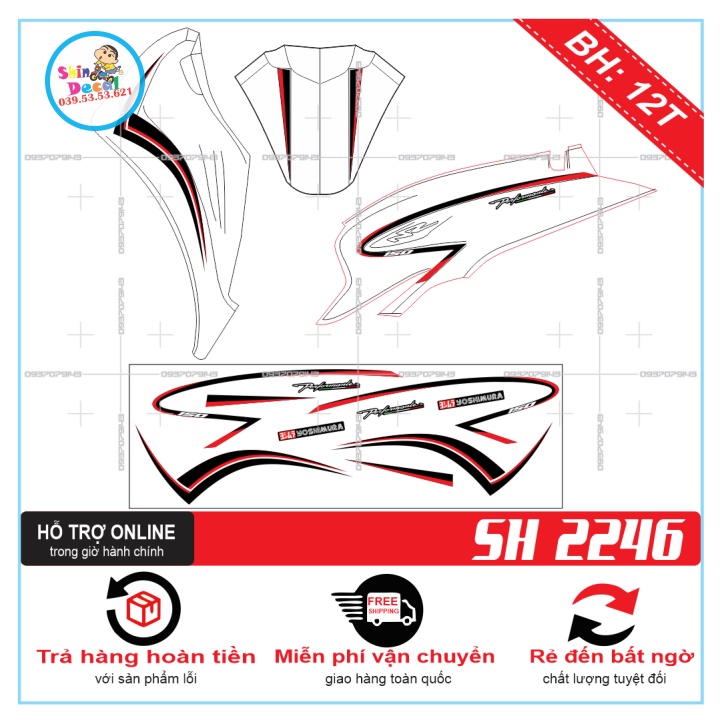 TEM XE SH 2020 CHỈ DỎ ĐEN -- SHIN DECAL 2