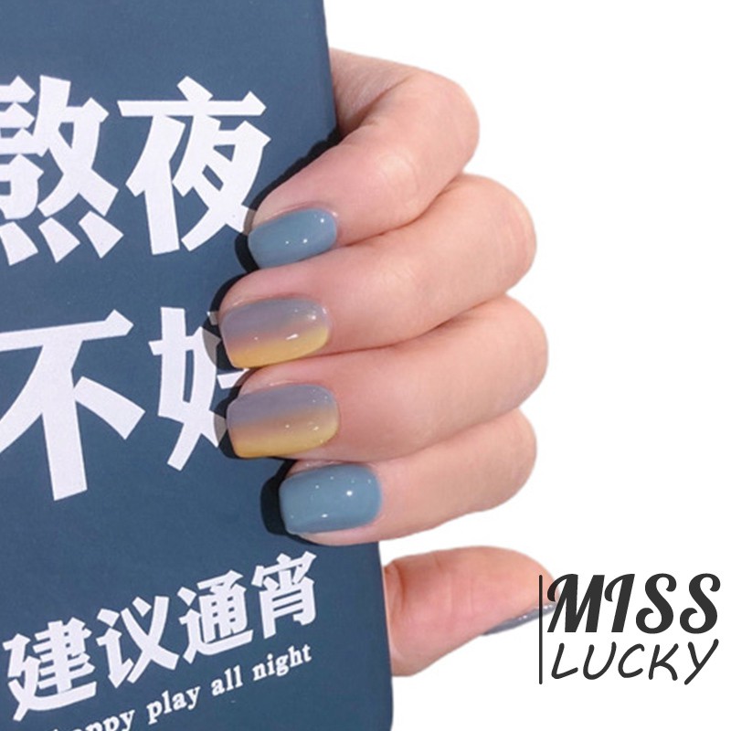 VN (Hàng Mới Về) Set 24 Móng Tay Giả Màu Xanh Dương / Tím / Vàng Gradient Độc Đáo