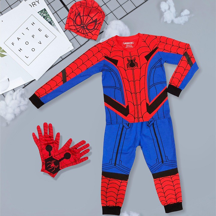 Bộ quần áo siêu nhân người nhện dài tay kèm mặt nạ và bao tay cho bé trai DT16