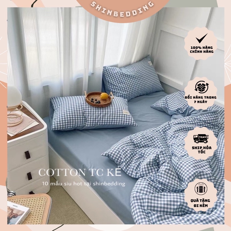 Shinbedding_ Set Vỏ Cotton TC Kẻ Kiểu Dáng Xinh Xắn, Chất Vải Dày Mềm Mát