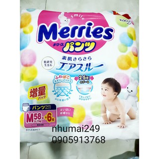 Bỉm Merries nội địa thêm miếng quần M64,L50,XL44,XXL28