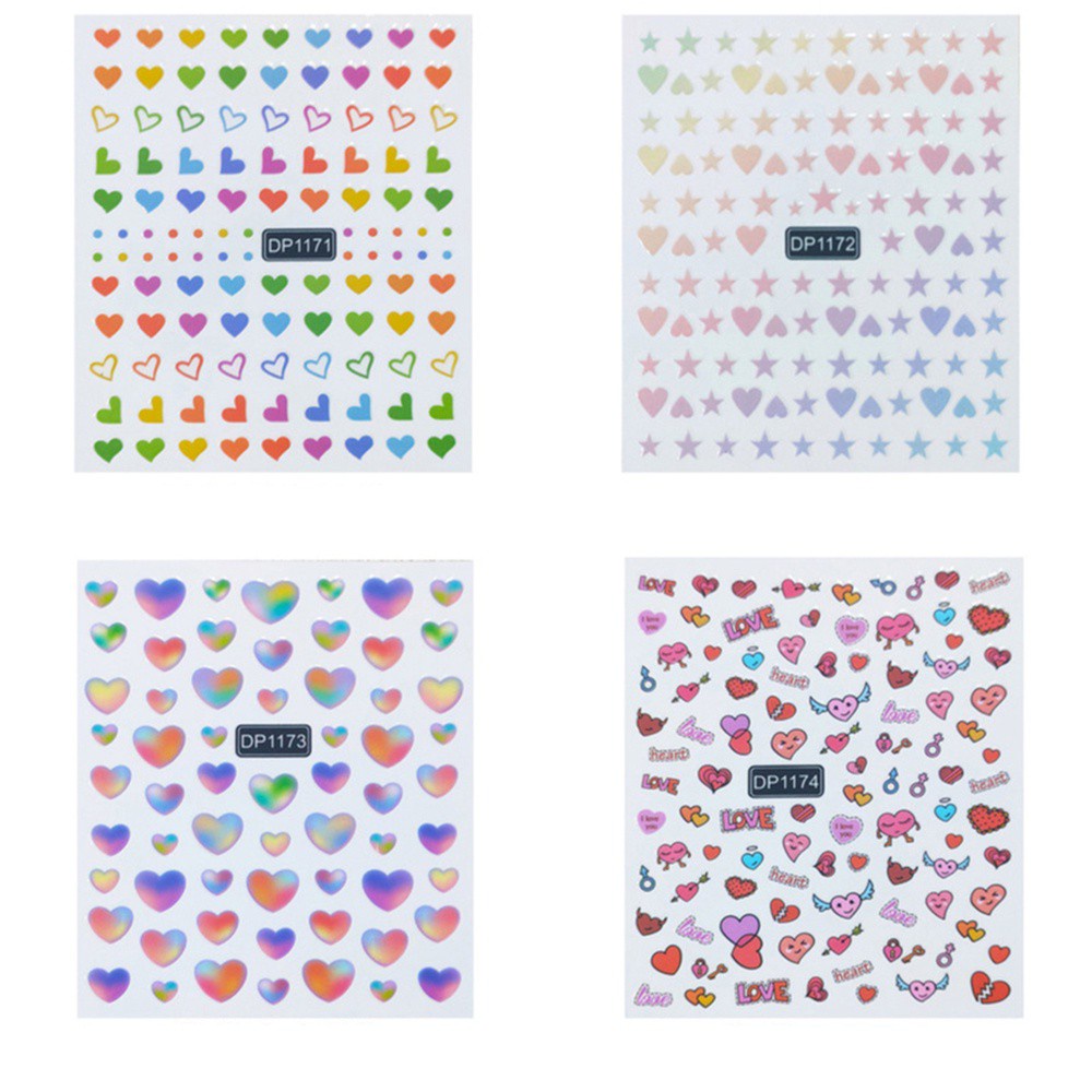 [Hàng mới về] Sticker dán móng tay tự dính DIY họa tiết trái tim 3D nhiều kiểu tùy chọn dễ thương dành cho bạn nữ