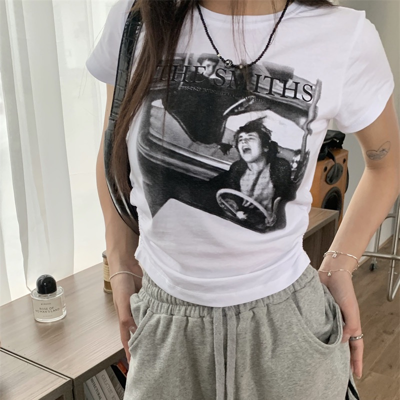 Áo Thun Croptop Tay Ngắn Cổ Tròn Dáng Ôm Thiết Kế Đơn Giản