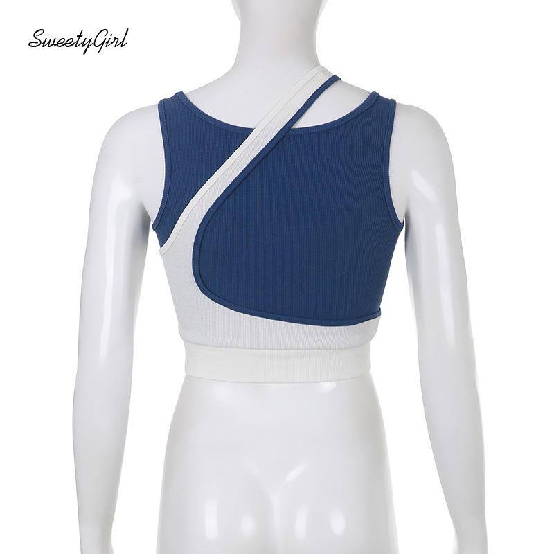 Áo Tank Top Ôm Dáng Không Đối Xứng Màu Tương Phản Thời Trang 2022 Cho Nữ