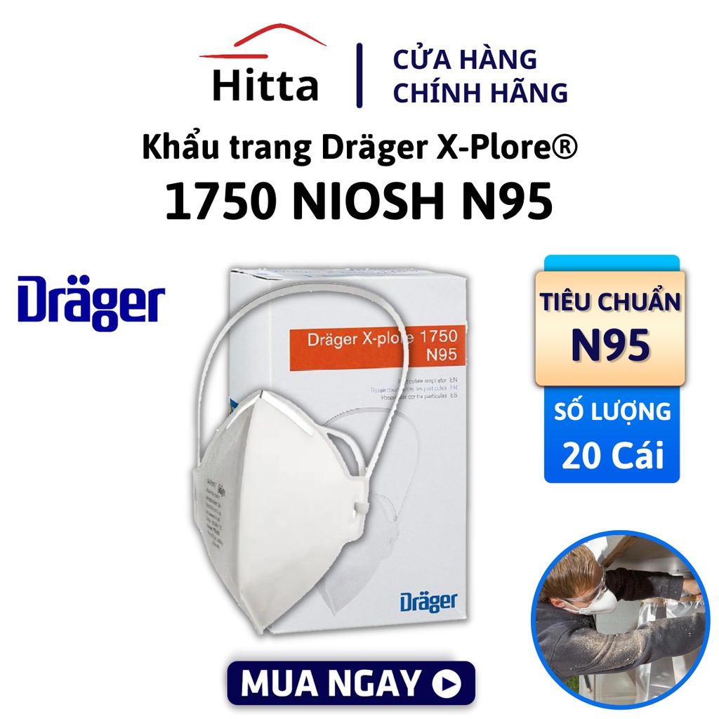 Khẩu trang lọc bụi kháng khuẩn Dräger X-Plore 1750 NIOSH N95 20 cái