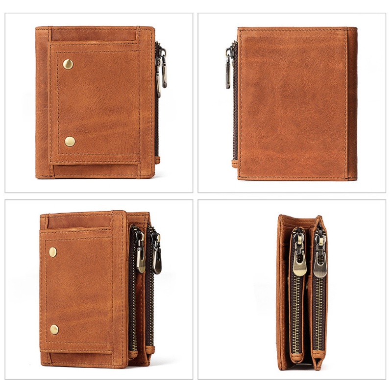 Ví Da Nam Dáng Ngắn Gập Đôi Vintage Giá Đỡ