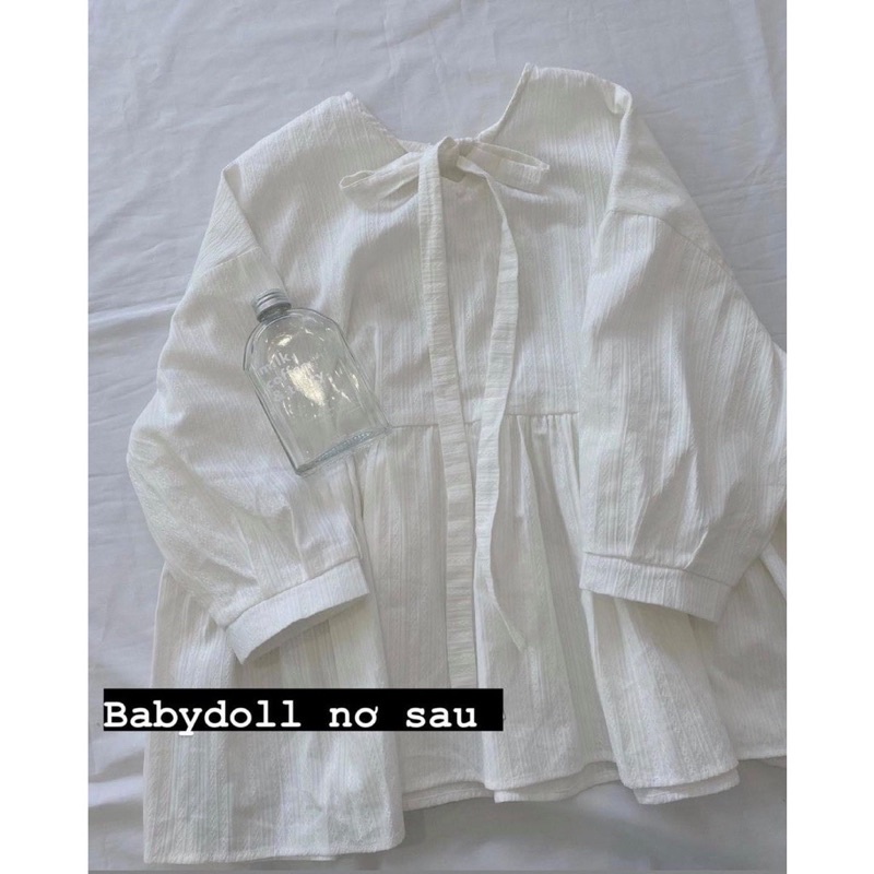 Áo babydoll nơ sau trắng 1809