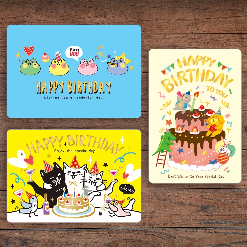 Thiệp giấy mừng sinh nhật Birthday Card Cao Cấp Nhập Từ Đài Loan BK2514 Chữ Nhũ Vàng Họa tiết Cute 10.4x15cm