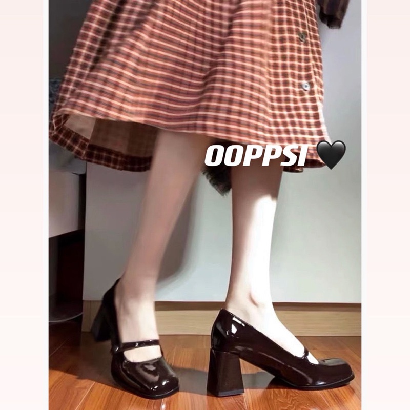 Giày Cao Gót Da Bóng Gót Dày Phong Cách Retro Pháp Thời Trang Xuân Thu 2022 Cho Nữ