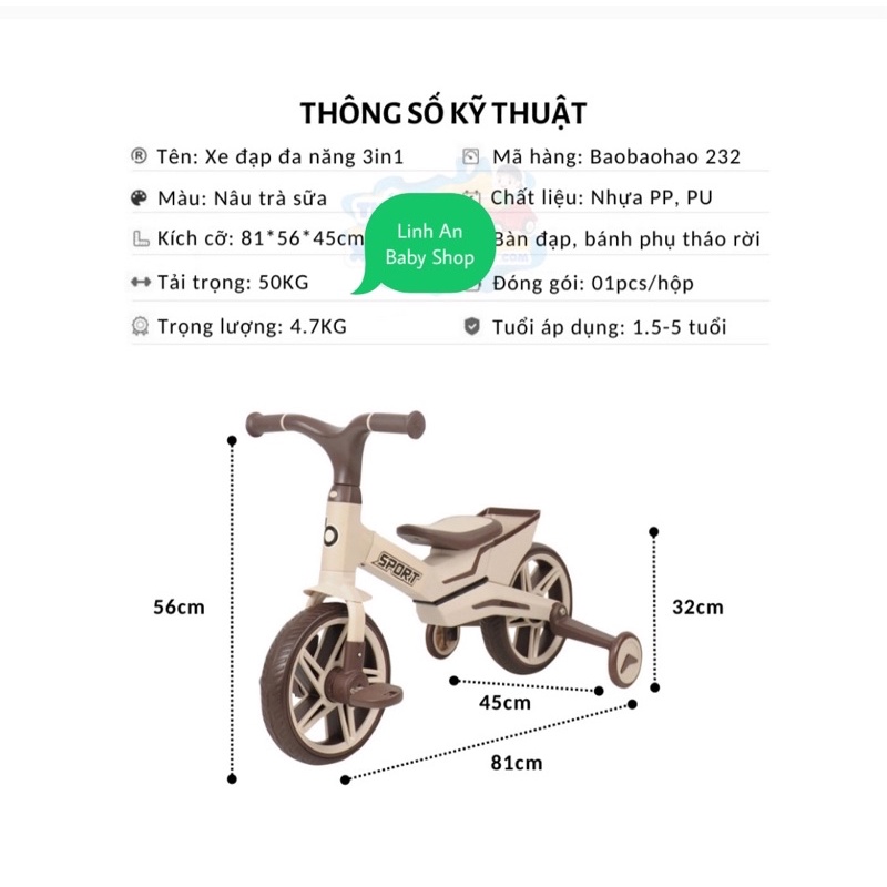 XE ĐẠP, THĂNG BẰNG 3IN1 BAOBAOHAO 232