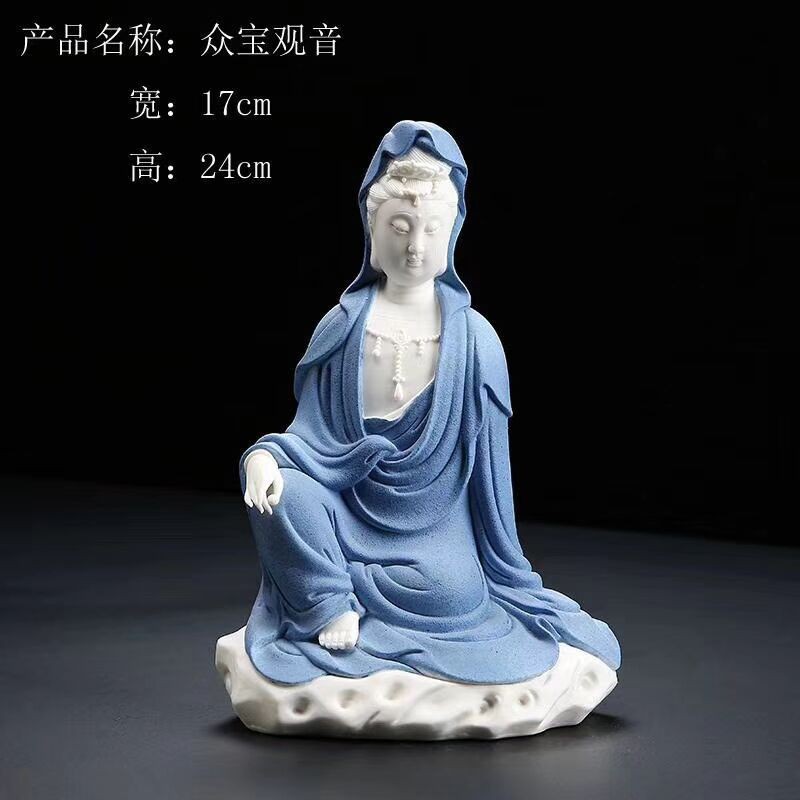 Tượng Quan Âm gốm trắng tọa thiền tịnh tâm- Tượng phật gốm tử sa trang trí decor ghép lũa