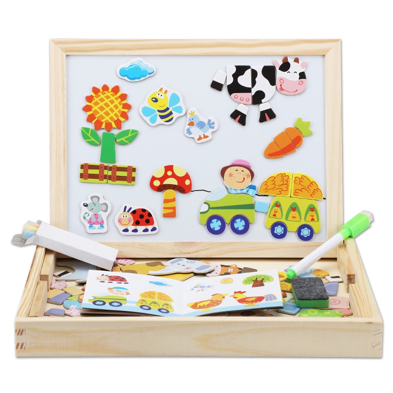 Bộ đồ chơi trẻ em xếp ghép hình nam châm từ tính bằng gỗ cho bé, Đồ chơi phát triển trí tuệ cho bé