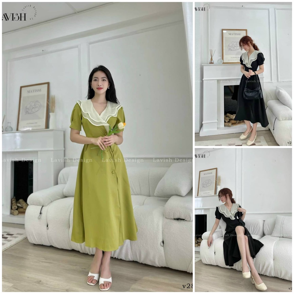 Đầm nữ kiểu dáng vành trắng dáng xòe HT thiết kế vải dày dặng phối cotton lạnh kèm tơ gân SOPHIA