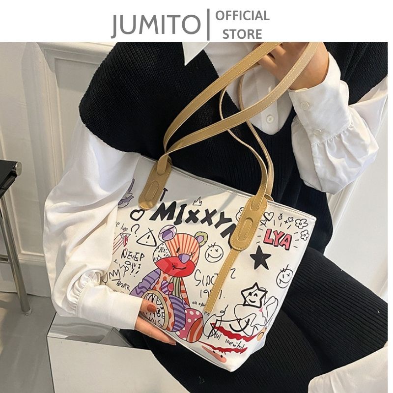 Túi xách nữ big size hoạt tiết gấu dễ thương da đựng được nhiều đồ JUMITO T1.037.GAU