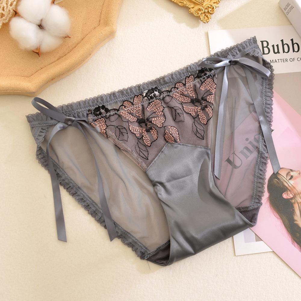 OCEANMAP Quần Lót Satin Phối Ren Hoa Trong Suốt Thoáng Mát Dành Cho Nữ