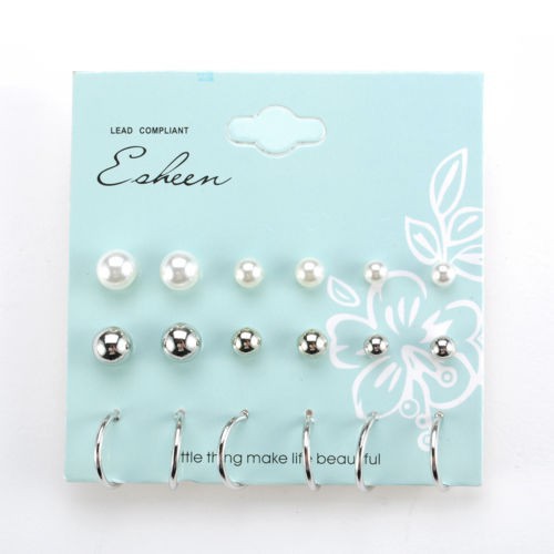 Bộ 9 đôi hoặc 12 đôi bông tai nữ nhiều kiểu dáng độc đáo với ngọc trai, pha lê