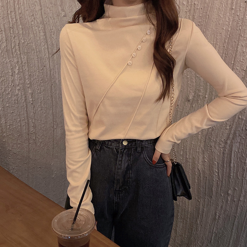 NRVP Áo Cổ Lọ Hai Mặt Ôm Dáng Phối Nút Thời Trang Mùa Đông 2021 Cho Nữ