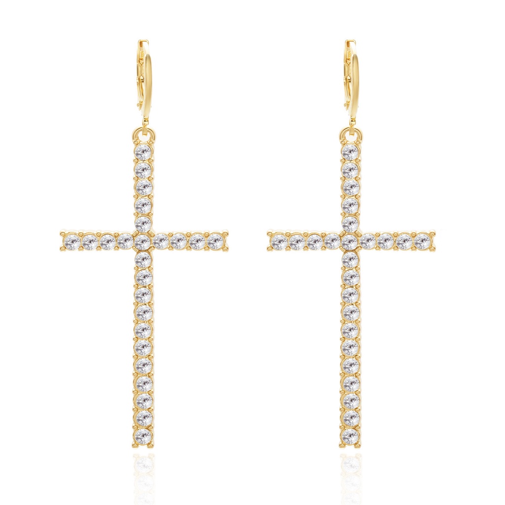 Đôi khuyên tai RINHOO FRIENDSHIP mặt hình thánh giá đính hạt ngọc trai nhân tạo thời trang cho nữ