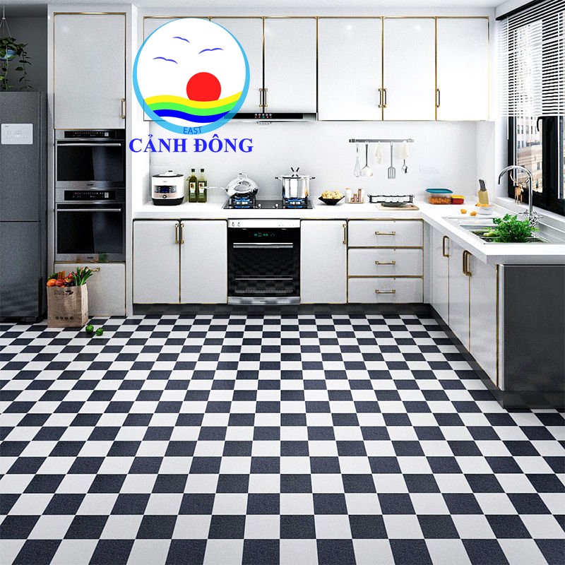 Decal dán nền dán sàn giả gạch trắng đen chống trơn chống thấm
