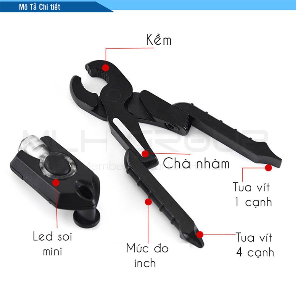 Dụng Cụ Móc Khóa EDC Đa Năng Kềm Mini Gấp Gọn Kèm Đầu Tua Vít Đèn Pin Led Mini Tiện Dụng 7 in 1 Cho Du Lịch Dã Ngoại MLH