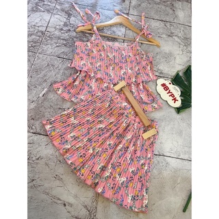 Set bộ mặc nhà hai dây dập ly hoa nhí