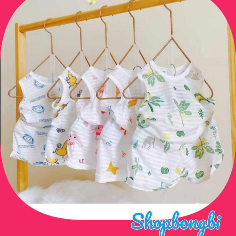 Bộ ba lỗ cotton giấy họa tiết dễ thương cho bé