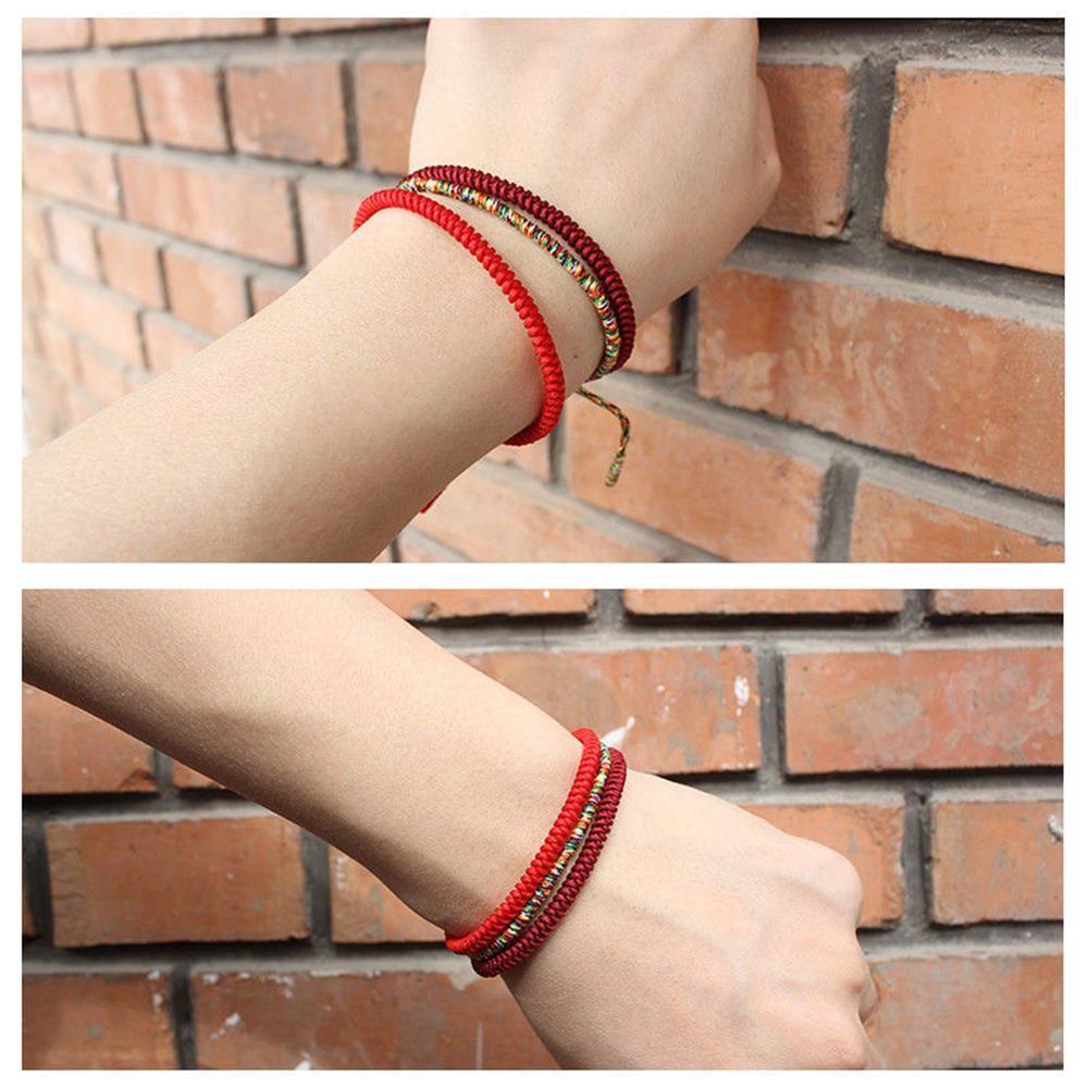 CACTU Set 1 / 3 Vòng Tay Bện Dây Handmade Màu Đỏ Phong Cách Phật Giáo