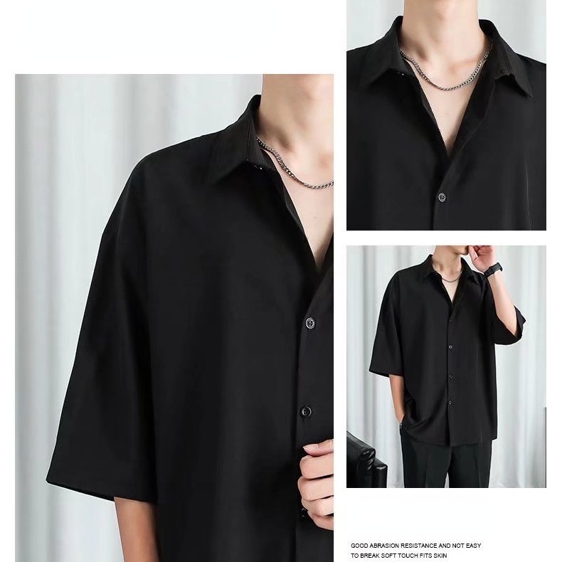 Áo Sơ Mi Trơn Tay Ngắn Dáng Rộng Có Size Lớn M-8XL Thời Trang Dành Cho Nam Giới