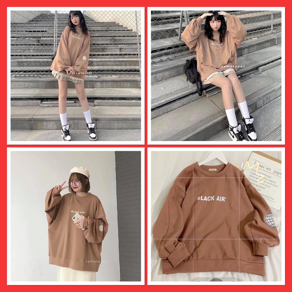 Áo Nỉ Black Air Tay Bồng  Nữ [FREESHIP]  Sweater form rộng oversize in hình cá tính Ulzzang