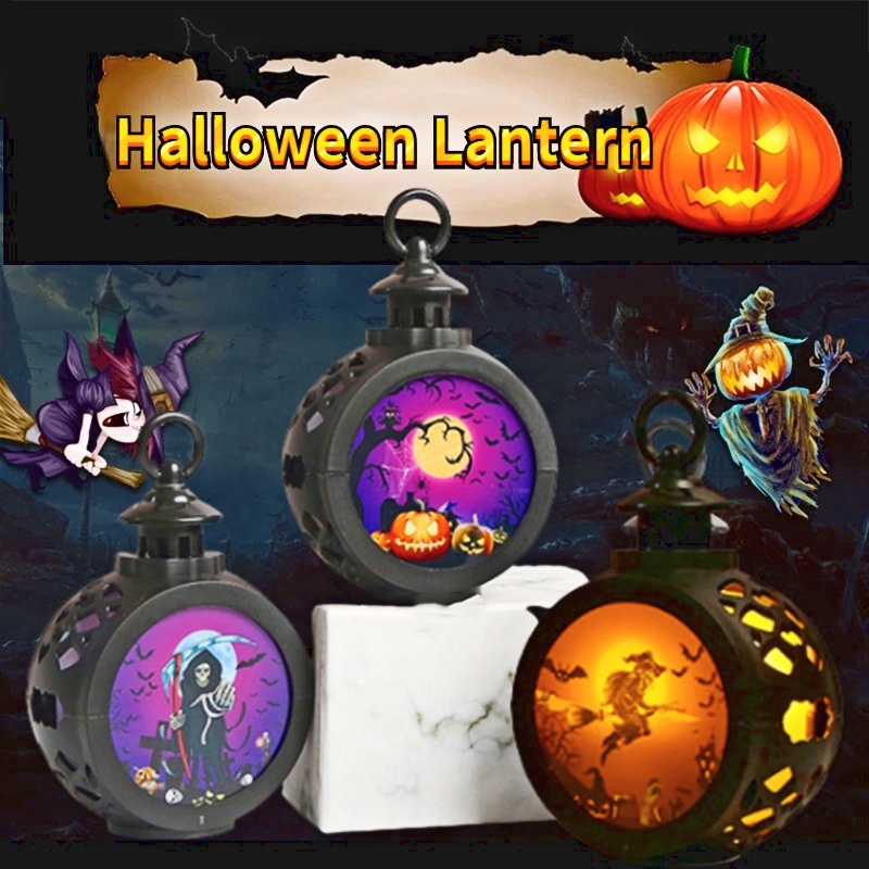 Đèn Lồng LED Cầm Tay Hình Phù Thủy Bí Ngô Trang Trí Halloween