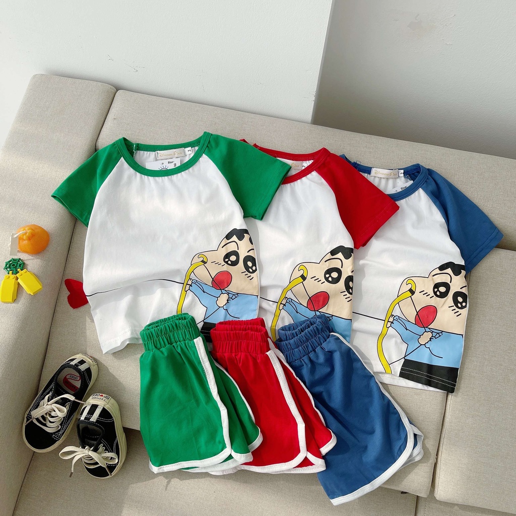 Bộ cotton cộc tay hè cho bé trai, bé gái in hình cu sin cực xinh cho bé từ 8-28kg