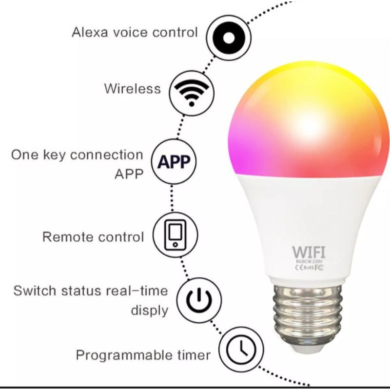 Bóng đèn thông minh Wifi 9W 15W E27/RGB điều khiển qua điện thoại, Google Home& Alexa