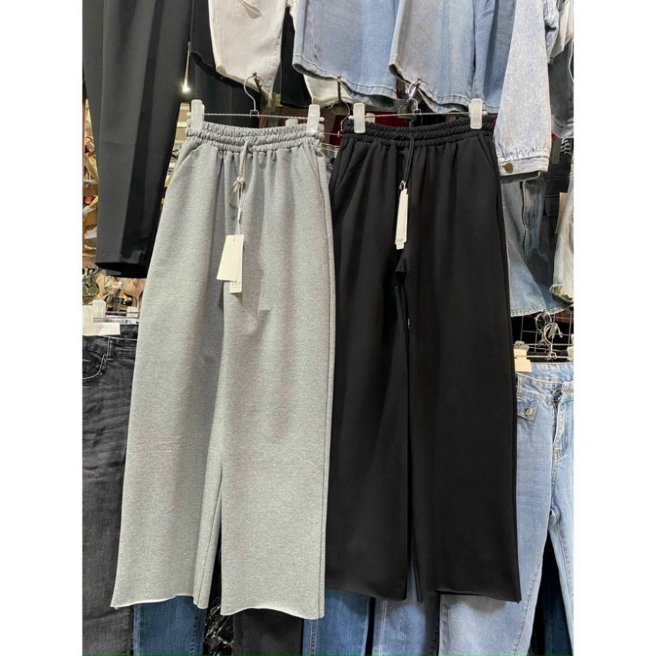 Quần ống suông cạp cao culottes 2 màu đen ghi Nam Nữ Ullzang chất liệu da cá