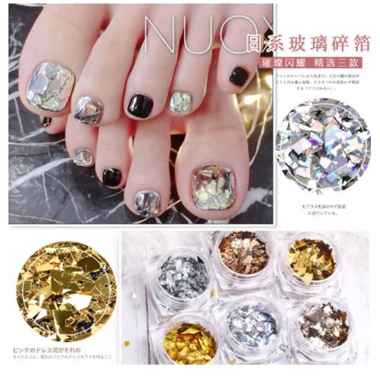 Set 6 hũ kim tuyến khổng tước trang trí móng