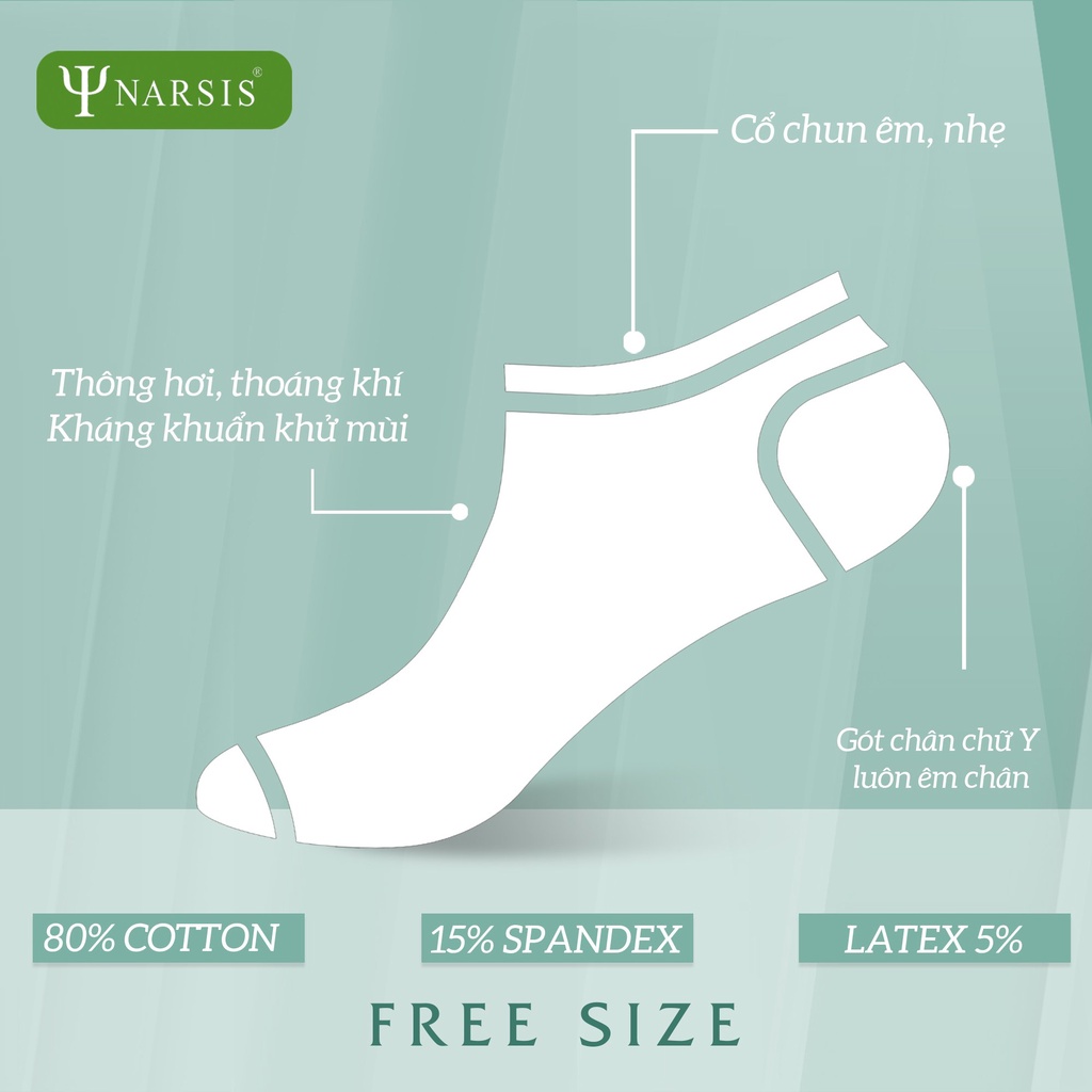 Tất Vớ Cổ Trung Cotton Ôm Chân Công Nghệ Khử Kháng Khuẩn Khử Mùi Narsis Chơi Thể Thao Ôm Chân Kiểu Dáng Basic TNA002