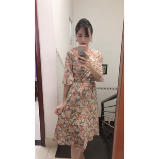 ĐẦM XÒE HOA CỔ V 3 MÀU 3015