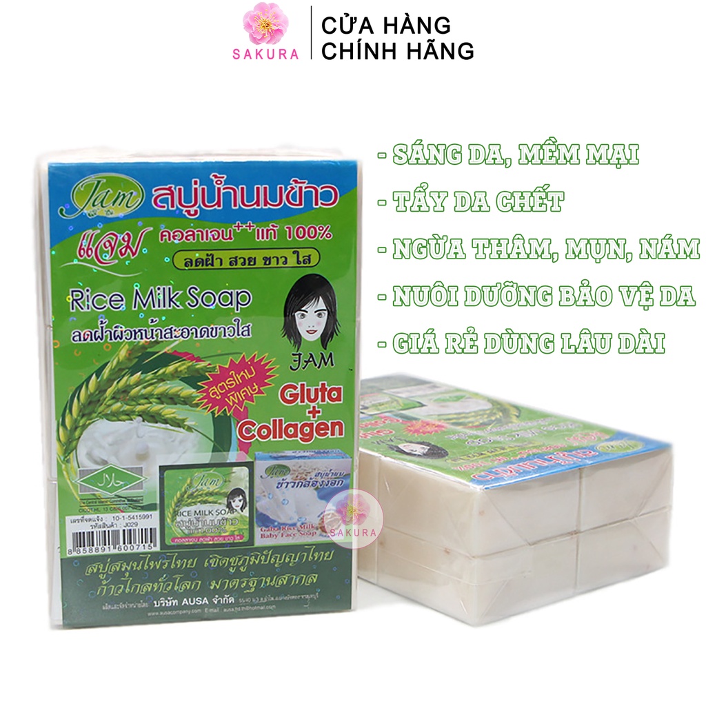 Xà phòng cám gạo thái lan trắng da Soap gạo rửa tay tắm trắng giảm thâm Jam Rice Milk SAKURA 65g TL1