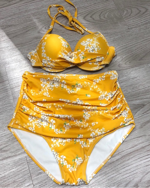 Bikini 2 mảng hoa vàng tươi nổi bật có gọng sexy đi biển đi bơi [Hàng chất loại 1]