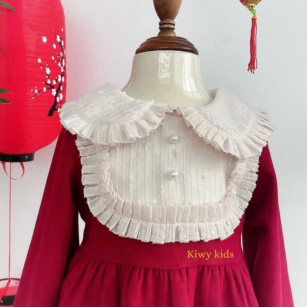 Váy đỏ bé gái Kiwy Kids màu đỏ nổi bật dáng xòe điệu đà Kids66-74 cho bé từ 1 đến 8 tuổi
