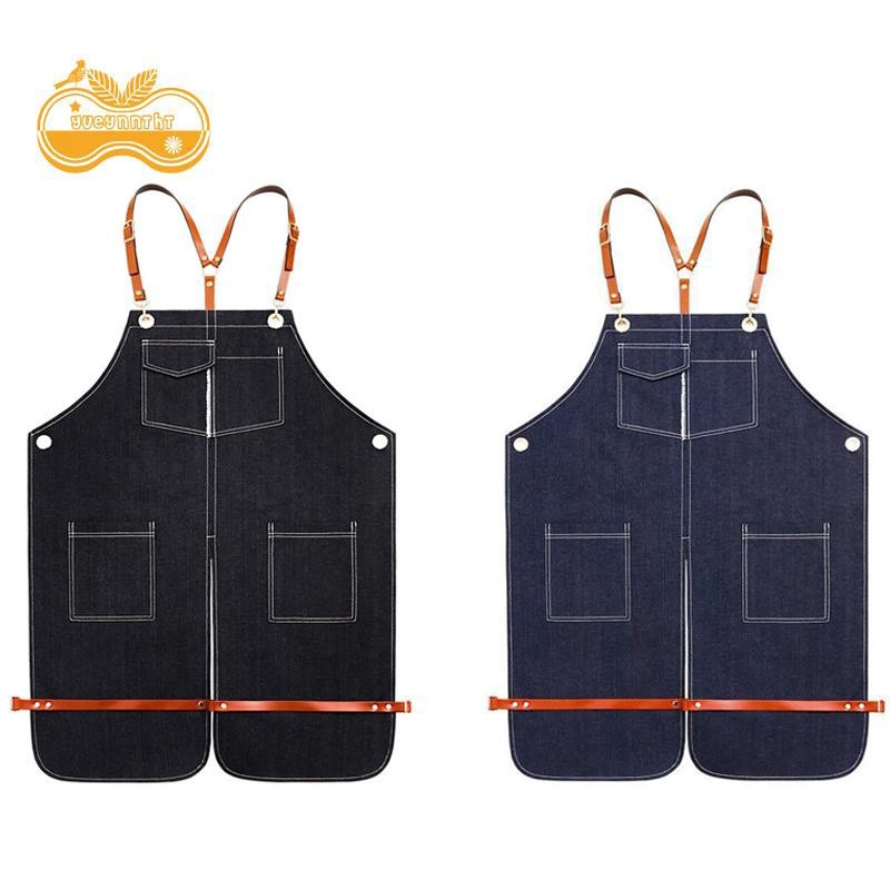 Aprons for BBQ Chef Bib Home Kitchen Apron Barista Dress Barber Cafe Cleaning Cook Waiter Custom Logo Gift Blue