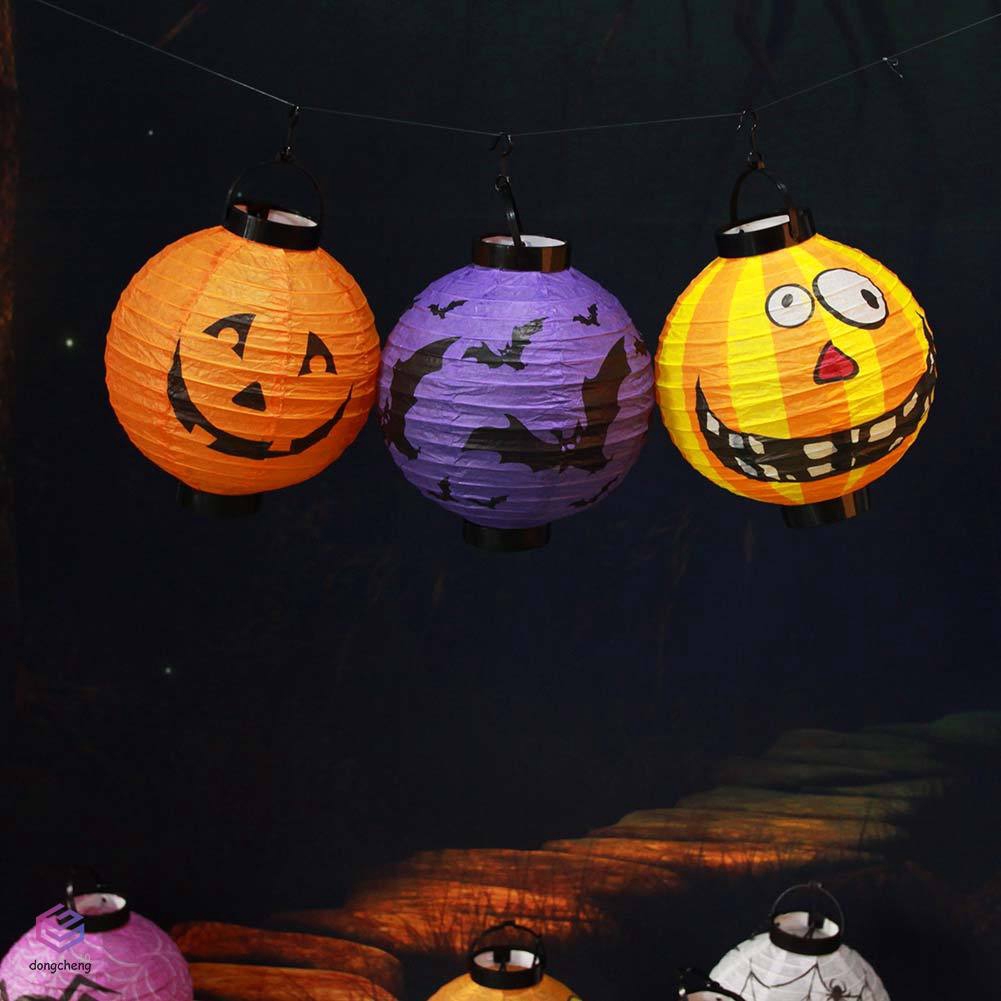 Đèn Lồng Led Bằng Giấy Hình Bí Ngô, Con Dơi, Nhện Dùng Trang Trí Tiệc Halloween