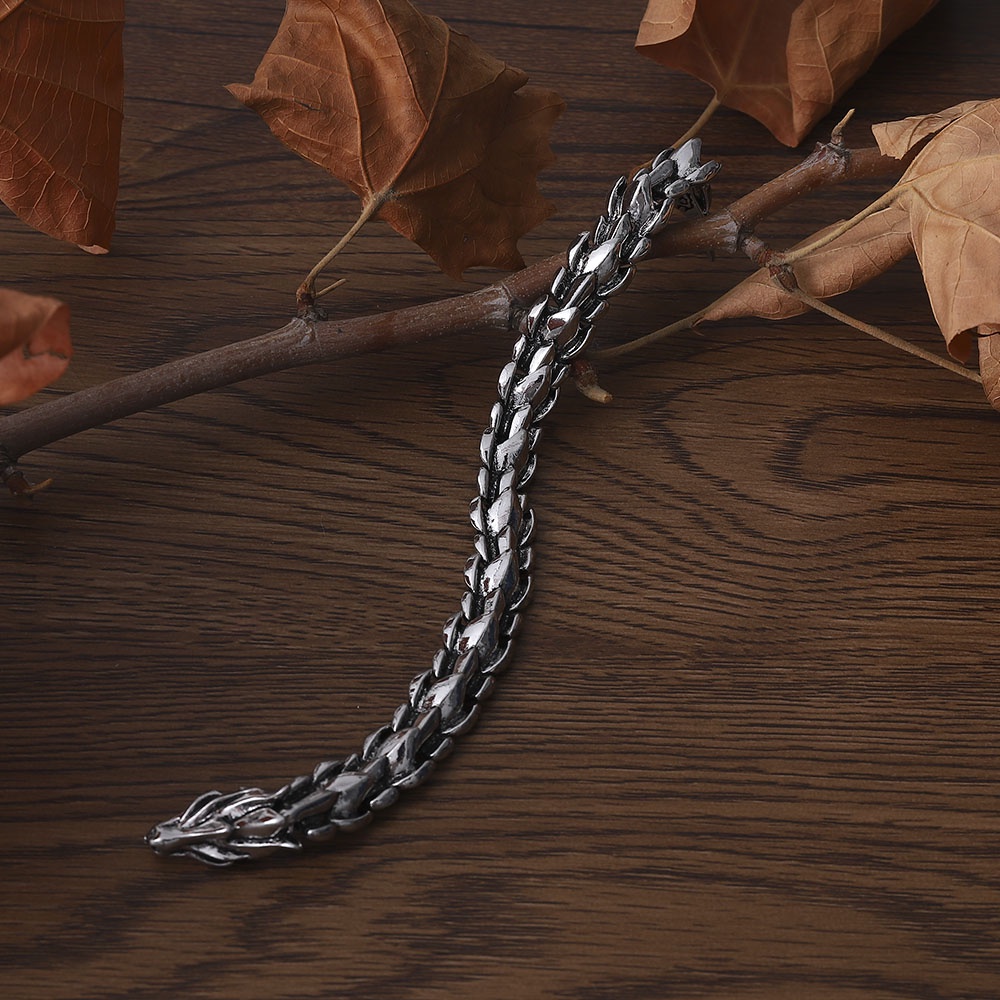Vòng Tay Mắt Xích Bằng Thép Không Gỉ Họa Tiết Vảy Rồng Phong Cách hip hop punk Cho Nam