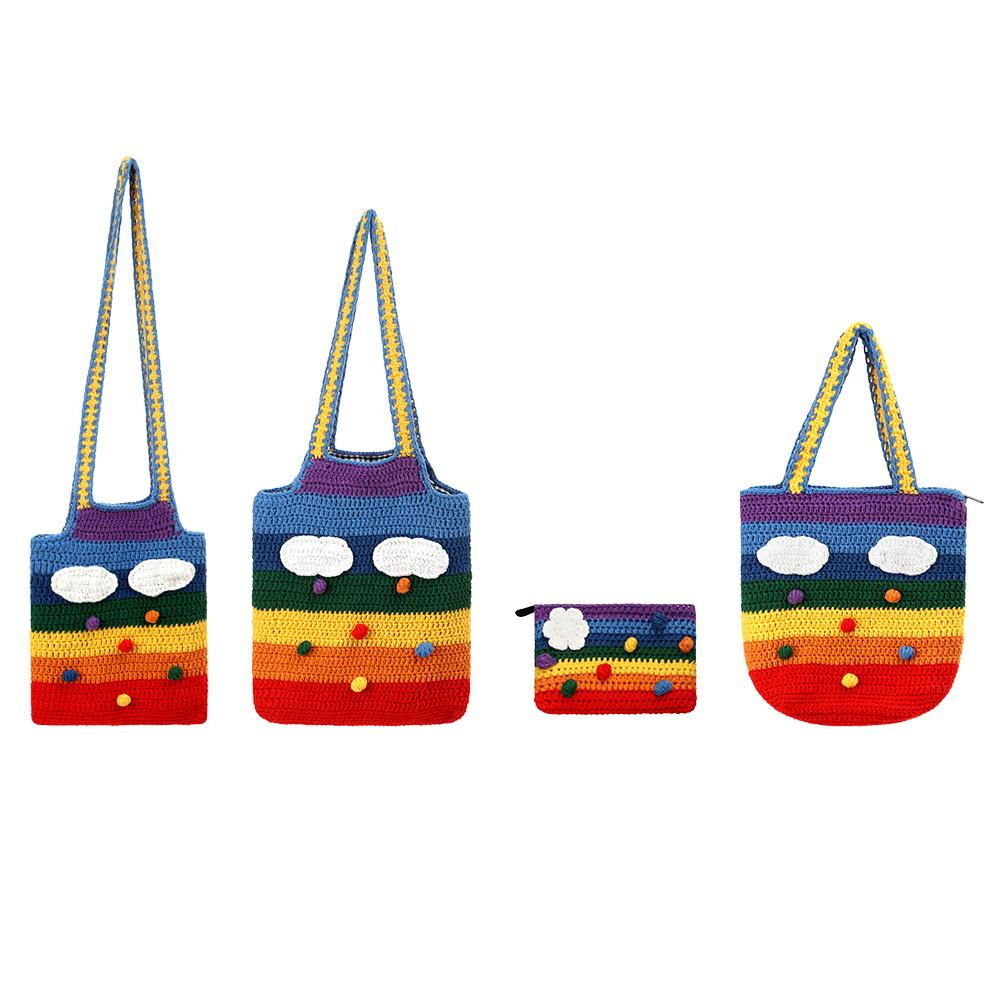 Túi Xách Đeo Vai Đan Len Màu Cầu Vồng Thời Trang