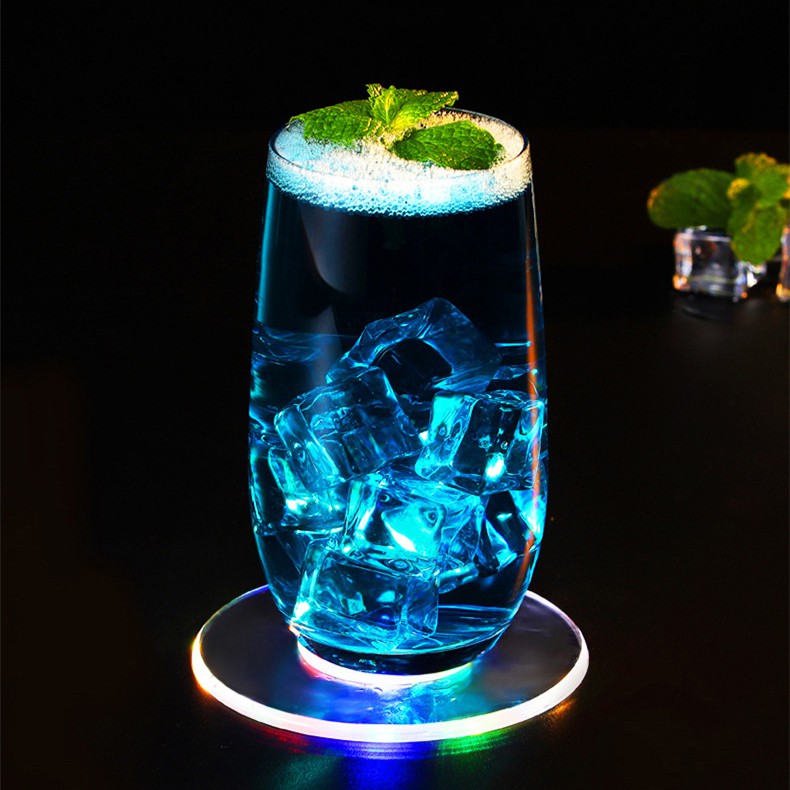 Pha lê acrylic siêu mỏng LED Ánh sáng đế lót ly phát quang Đế lót ly cocktail Quầy bar đèn flash cocktail phát quang Đèn đế phát quang