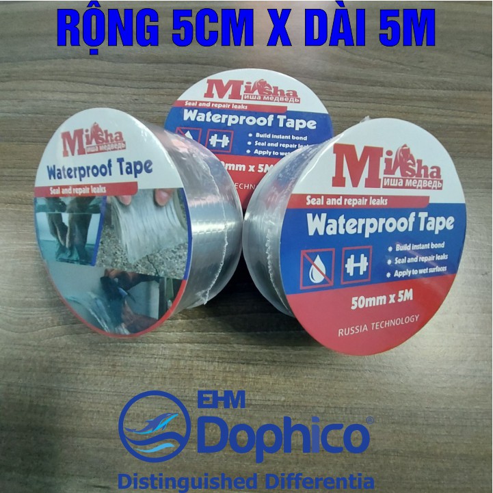 (5cm x 5M) Băng dính chống thấm Misha – Băng kéo chống thấm dột – Bịt rò rỉ ống nước – Sản phẩm nội địa Nga