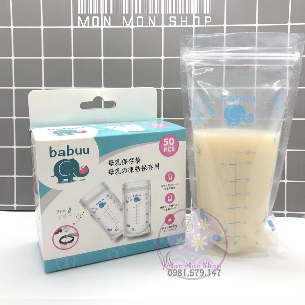 Combo sỉ giá tốt 10 hộp 50 túi túi trữ sữa Babuu Nhật 250ml