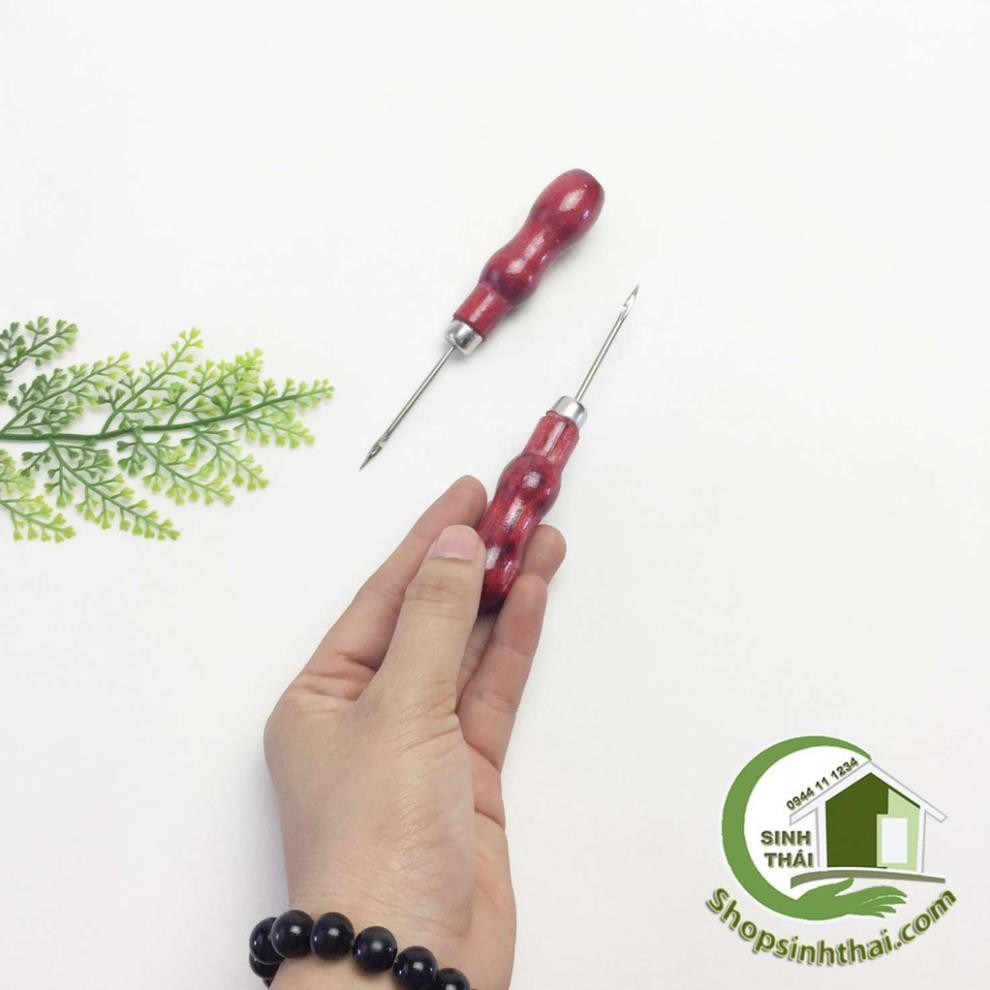 Kim khâu may giày dép, may túi xách bằng tay - cây dùi mũi nhọn cán gỗ 13cm  - Đầu có móc